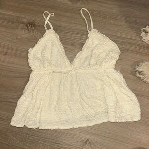 Cream Textured VNeck Top